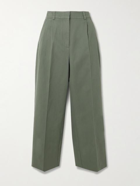 ANINE BING Belen Pleated Cotton-twill Tapered Pants