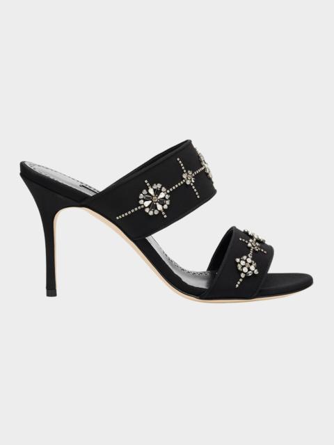 Manolo Blahnik 90mm Ralota Embellished Satin Mule Sandals