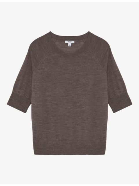 REISS Suzzie Funnel-Neck Merino-Wool T-Shirt