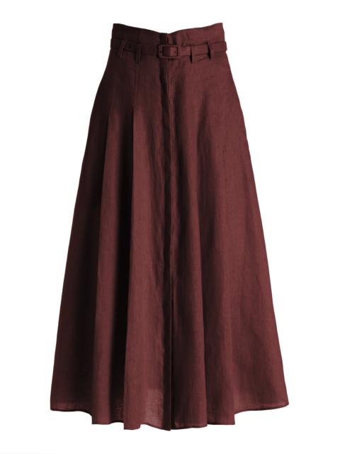 GABRIELA HEARST Dugald Pleated Skirt in Deep Bordeaux Aloe Linen