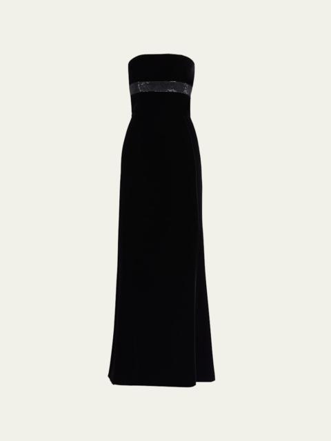 GIORGIO ARMANI Strapless Strass Embellished Velvet Trumpet Gown