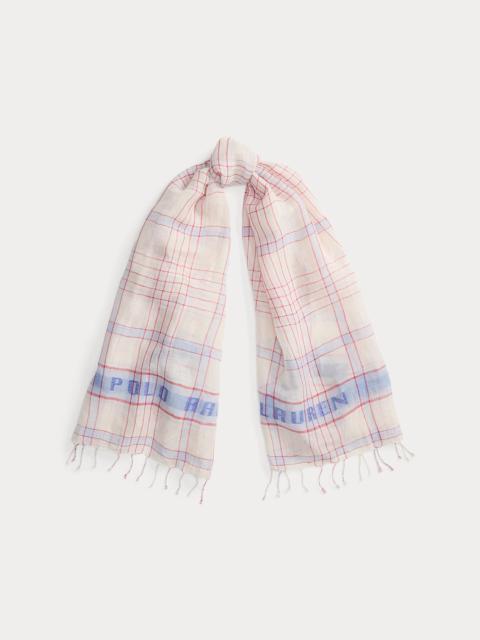 Polo Ralph Lauren Logo Plaid Linen-Cotton Scarf