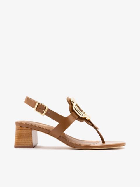 Larroudé Margherita Block Thong Sandal Caramel Leather
