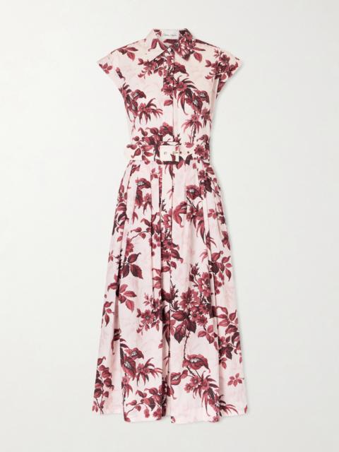 Cara Cara Octavia Belted Pleated Floral-print Cotton-poplin Midi Shirt Dress