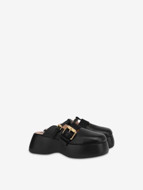 Moschino NAPPA LEATHER PLATFORM MULES WITH BUCKLES