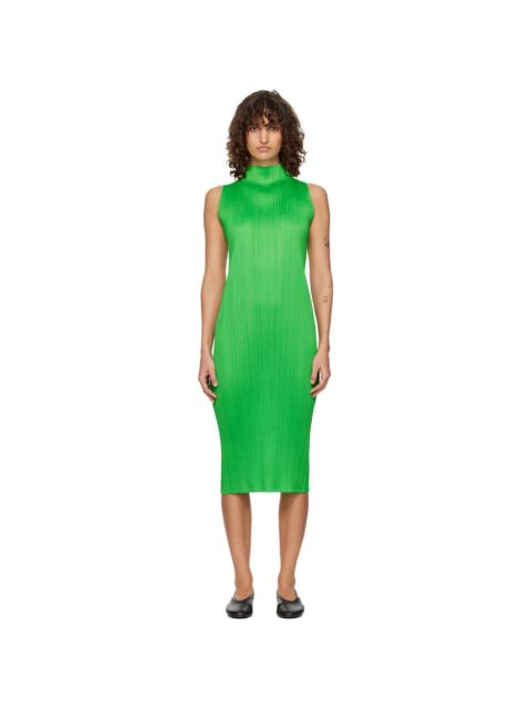 Pleats Please Issey Miyake Green Monthly Colors April Midi Dress