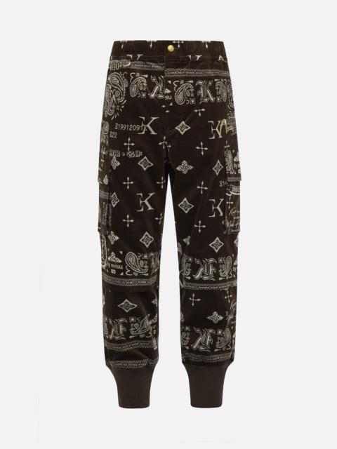 EVISU Monogram Paisley and Logo Print Velvet Joggers