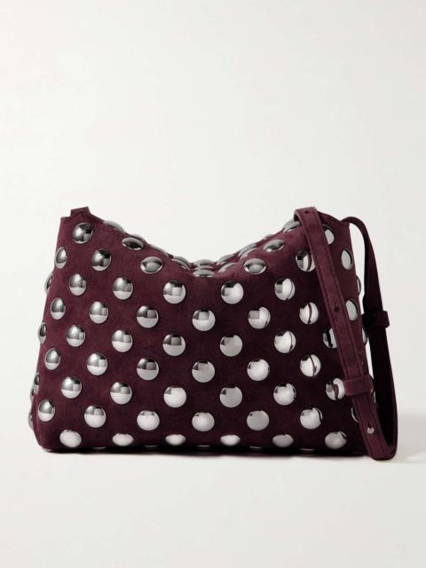 KHAITE Lina medium studded suede shoulder bag Burgundy