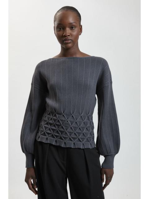 KAREN MILLEN Ribbed Knit Long Sleeve Top With Manipulated Stitch Detail