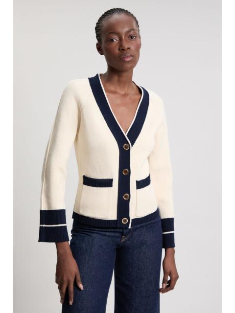 KAREN MILLEN Knit Cotton Contrast Tipped Cardigan