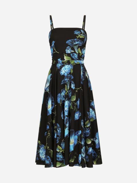 Strapless charmeuse dress with bluebell print