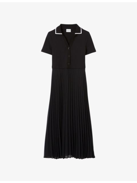 Claudie Pierlot Short-Sleeved Cotton and Woven Midi Dress