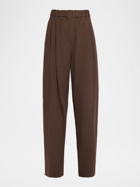 Brunello Cucinelli High-Rise Double Pleated Straight-Leg Pants