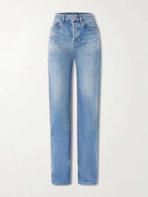SAINT LAURENT Distressed High-rise Straight-leg Jeans