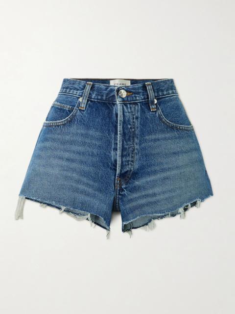 FRAME The Hang distressed denim shorts Dark denim