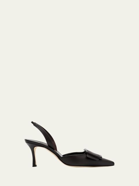 Manolo Blahnik Maysli Leather Buckle Halter Pumps
