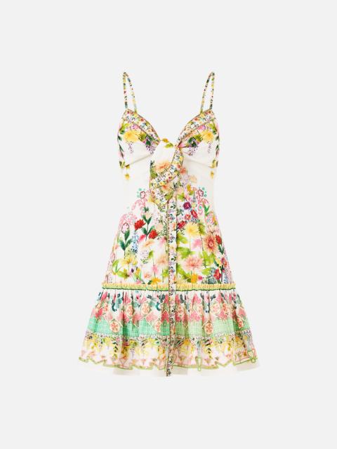 CAMILLA TIE FRONT SHORT DRESS WITH HEM RUFFLE