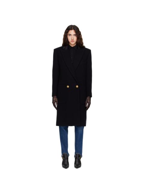 Balmain Black Long Wool Coat