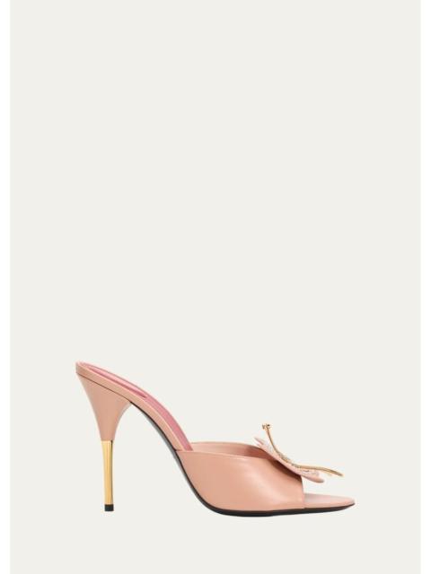 Valentino 105mm Flutterby Embellished Leather Slide Sandals