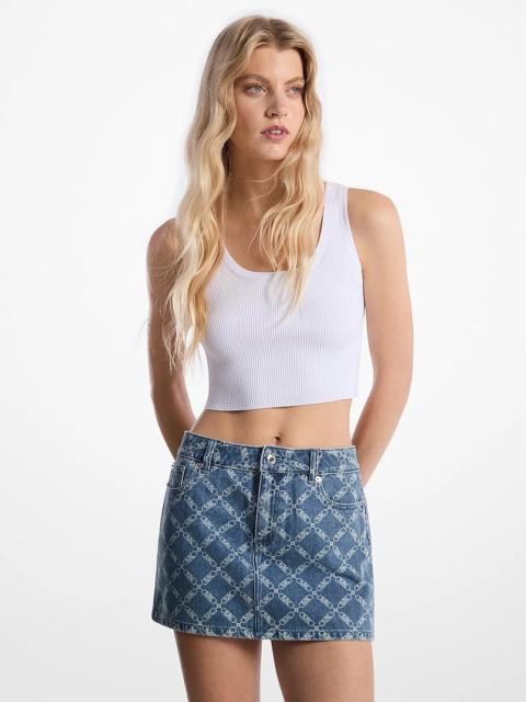 MICHAEL KORS Empire Diamond Print Denim Skirt