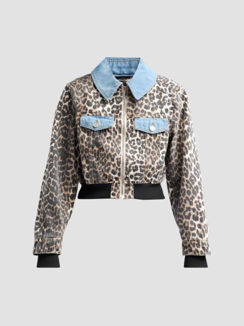 GANNI Women's Leopard Print Denim Bomber Jacket - Almond Milk