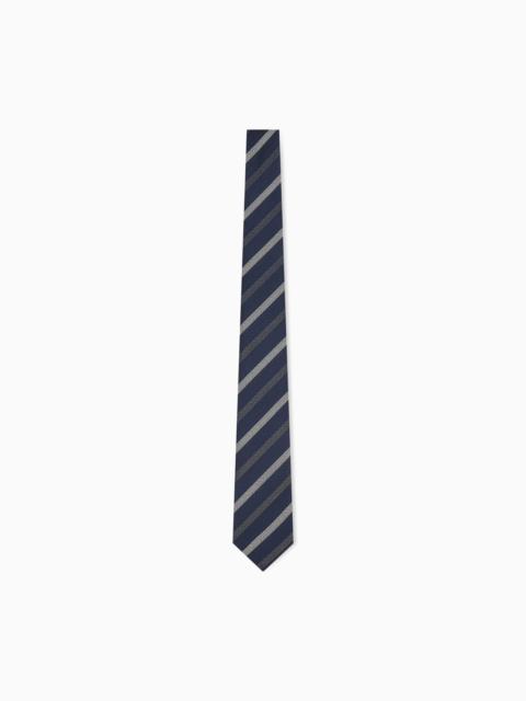 EMPORIO ARMANI PURE SILK JACQUARD STRIPE AND CHEVRON TIE