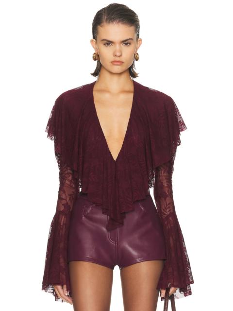 NORMA KAMALI Long Sleeve Deep V Ruffle Bodysuit