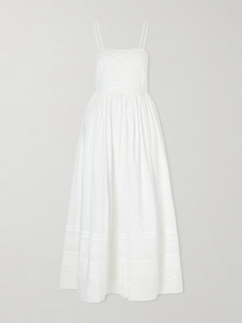 BODE Chamomile Pintucked Embroidered Cotton-poplin Midi Dress