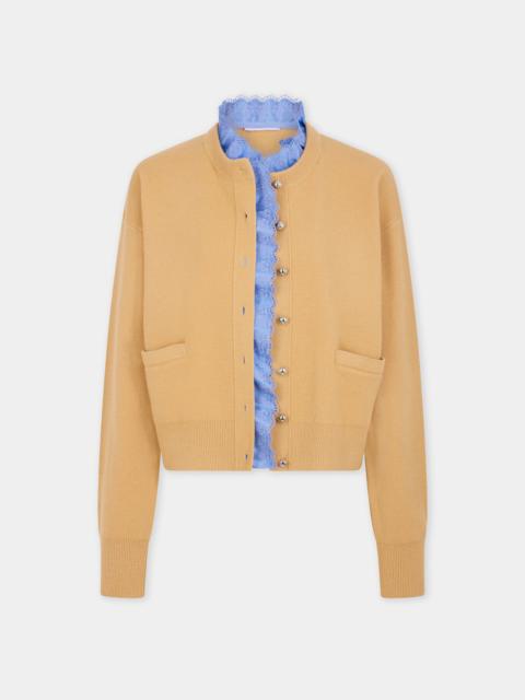 rabanne CAMEL WOOL LONG-SLEEVE CARDIGAN