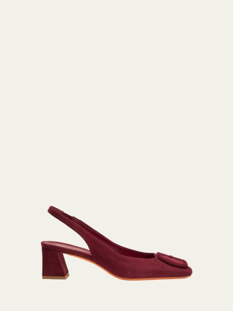 Suede Buckle Slingback Pumps