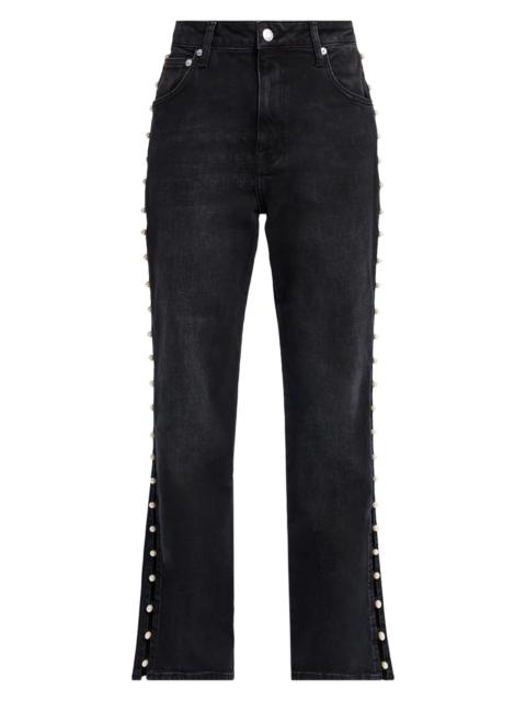 SIMKHAI Women's Amelia Embellished High-Rise Straight-Leg Ankle Jeans - Topanga