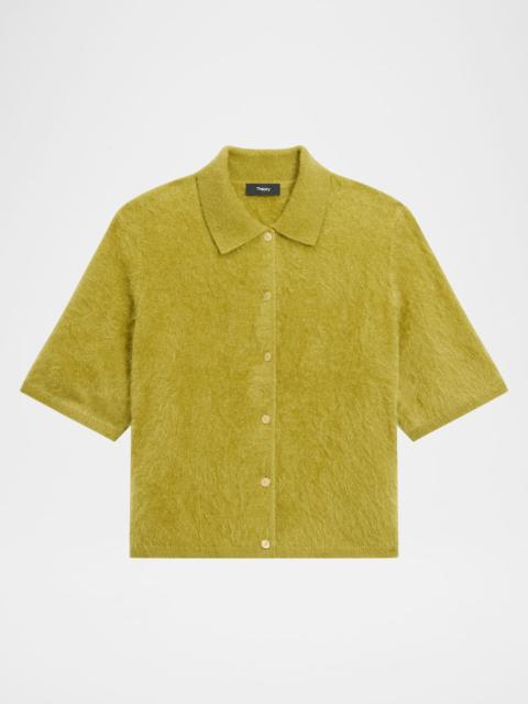 Theory Short-Sleeve Brushed Cashmere Cardigan