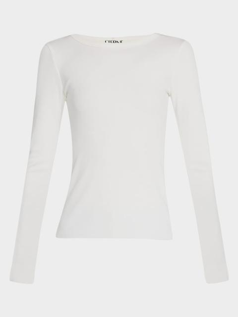 ÉTERNE Long-Sleeve Fitted Crewneck Top