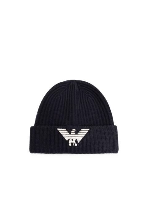 EMPORIO ARMANI logo-embroidered ribbed beanie hat