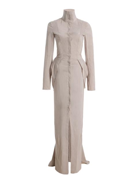COLLEEN ALLEN Tailored Cotton-Silk Bustle Maxi Dress multi