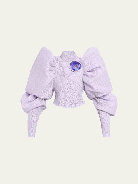 Marc Jacobs Bonded Lace Puff-Sleeve Crop Top