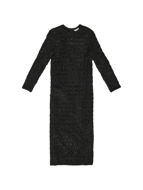 metallic-woven wool midi dress