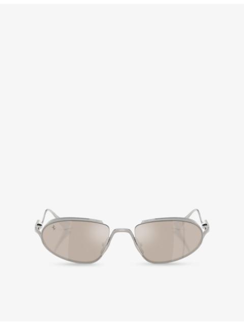 Ferrari FH1022T Oval-Frame Metal Sunglasses