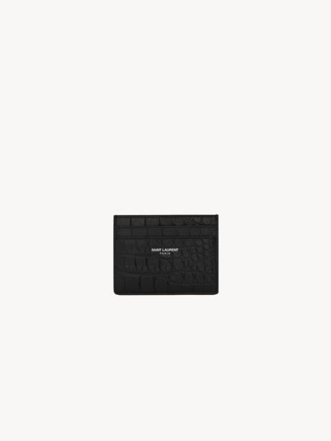 SAINT LAURENT PARIS CREDIT CARD CASE IN CROCODILE-EMBOSSED LEATHER