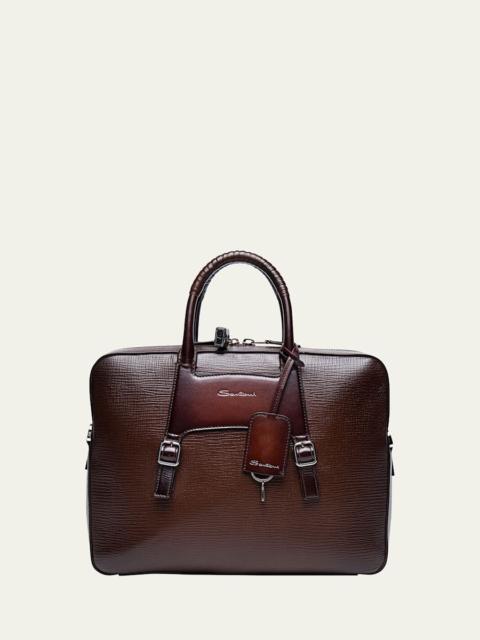 Santoni Men's Embossed Leather Computer Briefcase
