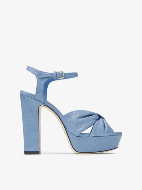 JIMMY CHOO Heloise 120 Denim Lizard Print Platform Sandals