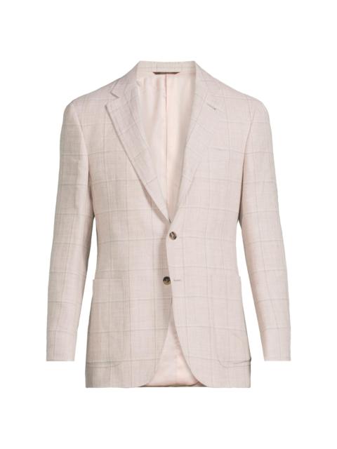 Canali Men's Windowpane Linen-Wool Sportcoat - Light Pink