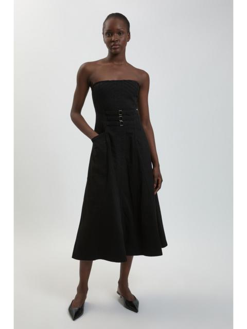 KAREN MILLEN Denim Bandeau Corset Detail Midi Dress