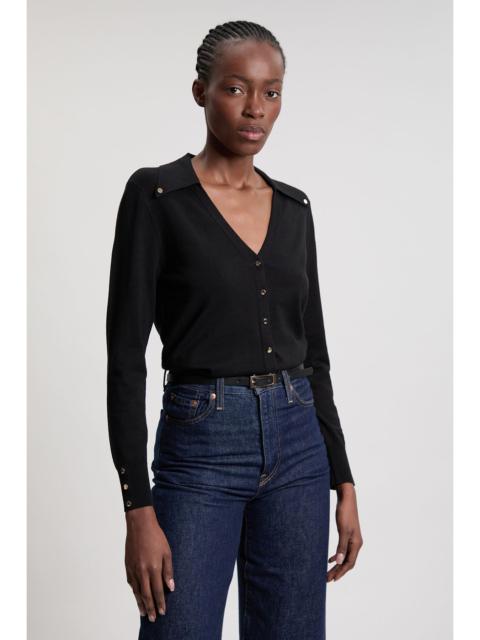 KAREN MILLEN Viscose Blend Popper Detail Knit Collared Cardigan