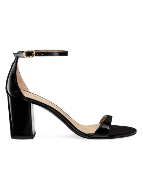 Stuart Weitzman Women's Nudist Block 75MM Patent Leather Sandals - Black