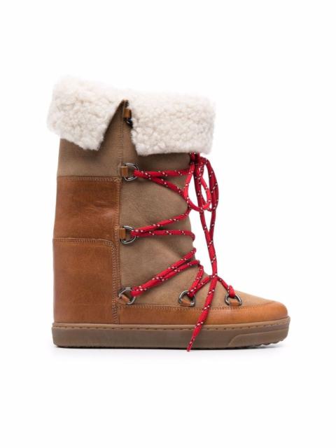 shearling-trim lace-up boots