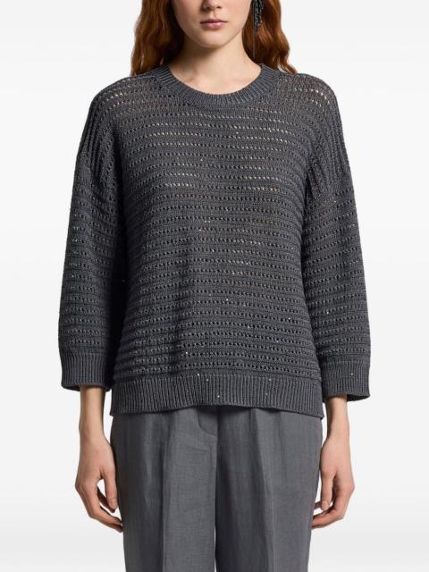 PESERICO open knit crew neck jumper