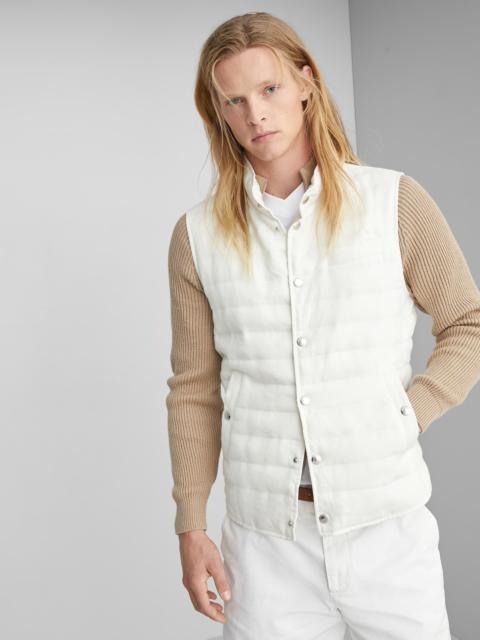 Denim-effect linen lightweight down vest