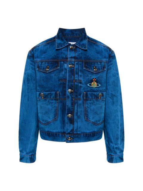 Orb-logo-embroidery denim jacket