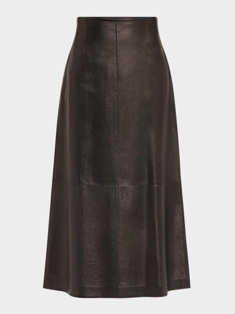Lafayette 148 New York A-Line Leather Midi Skirt